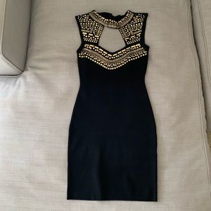 bebe Dresses - Bebe Embellished Bandage Dress, black/gold Size S bebe Dresses - Bebe Embellished Bandage Dress, black/gold Size S